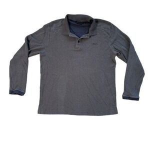 Kavu Mens Henley Size Large Shirt‎ 3 Button Collared Gray Waffle Weave